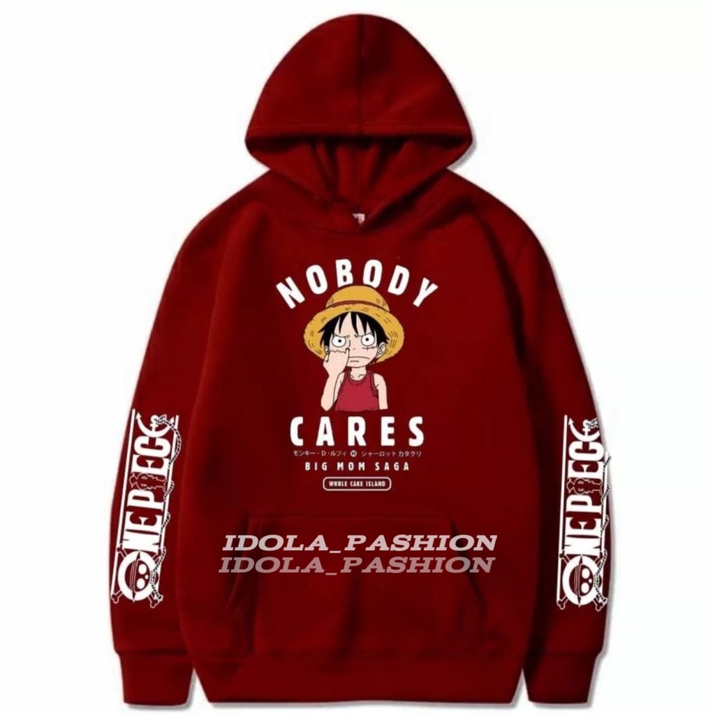 Jaket Hoodie One Piece Anak BIG NON SAGA - Jaket Sweater Hoodie One Piece Monkey D Luffy NOBODY CARES Hitam Premium Untuk Anak Usia 6- 9 Tahu Dan 10-15 Tahun Bahan Flece Tebal - Jaket Hoodie Anak One Piece D Luffy Kekinian Terlaris