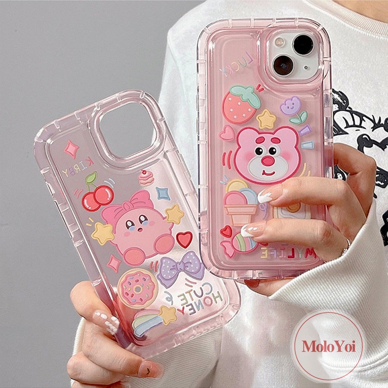 Casing Beruang Strawberry Lucu Kompatibel Untuk iPhone 11xr 7plus 78 6 6S Plus 14 13 12 Pro MAX X XS MAX Stiker Kartun Kirby Cherry Candy Shockproof Airbag Lembut TPU Phone Cover