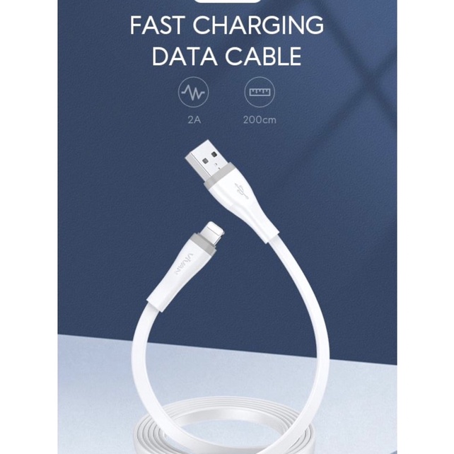 Vivan Flat Kabel Data Lightning 2 meter/1 meter/30cm Support Fast Charging for 6+ 7+ 8+ SE XR XS Max 11 Pro Max