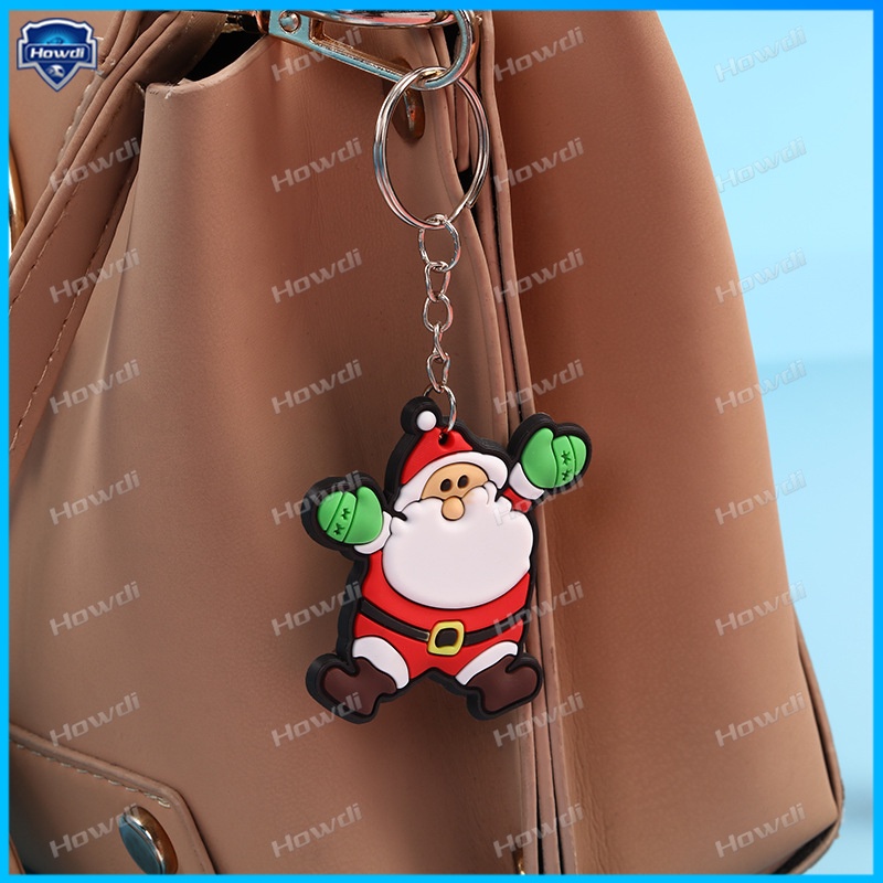 Gantungan Kunci Kartun Santa Claus Kartun Hadiah Natal Pvc Lembut Keychain Christmas Tree