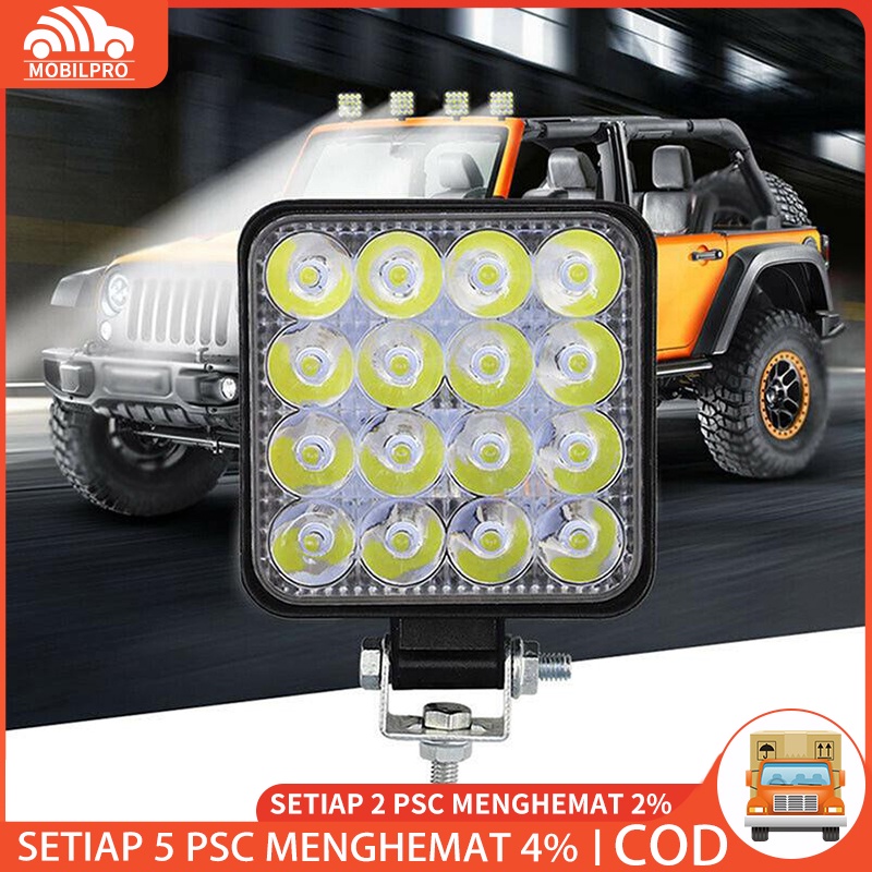 Lampu LED Sorot Tembak Worklight Mobil Motor 48 Watt 16 Titik Mata 48Watt Offroad 48W W48 12 - 24 V Kotak