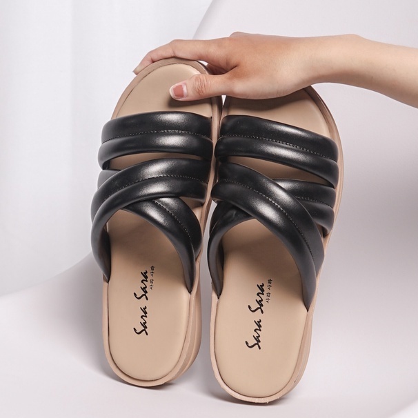 SARASARA YUK - Sandal Wanita Wedges SARA SARA DEKA Sendal Cewek Platform Wegdes Hak Tinggi 4cm Model Silang 2 Size 35 36 37 38 39 40 Pergi Jalan Santai Rumah Slop Belezza Warna Grey Abu Selop Premium Kekinian Terbaru Shoes ORI Mall Official Store