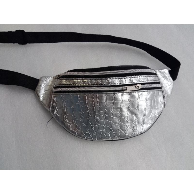 Waistbag crocodile  Zipper silver WBC S tas pinggang kulit buaya