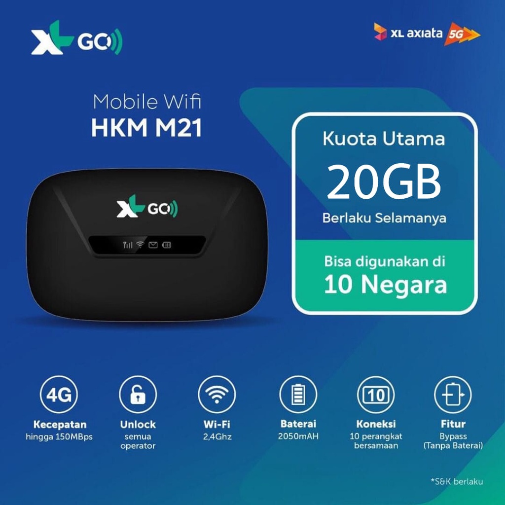 Modem Mifi HKM M21 XL / M22 XL Go 25GB / M22 TELKOMSEL 14GB / 4G LTE UNLOCK - BYPASS