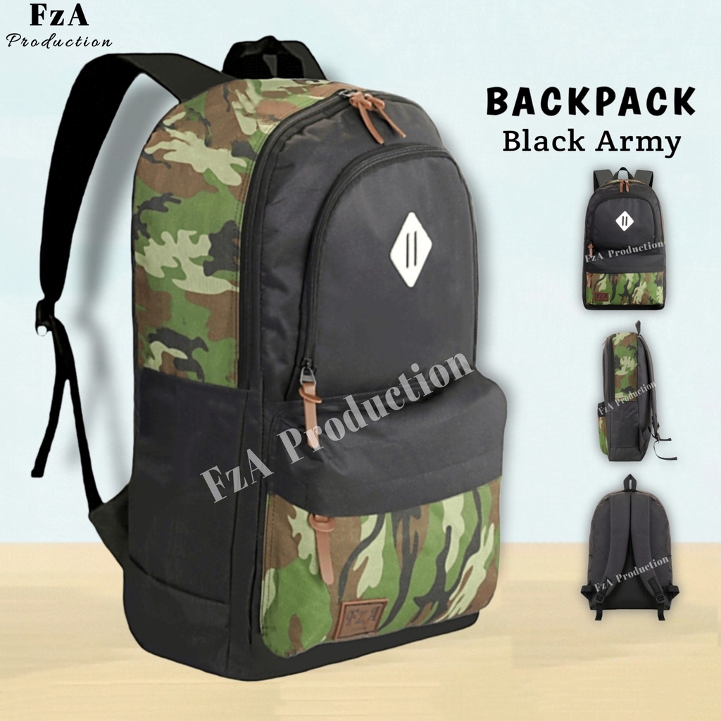 FzA Official - Tas Ransel Punggung Distro Casual Pria Wanita / Tas Ransel Laptop Backpack Original - Black Army