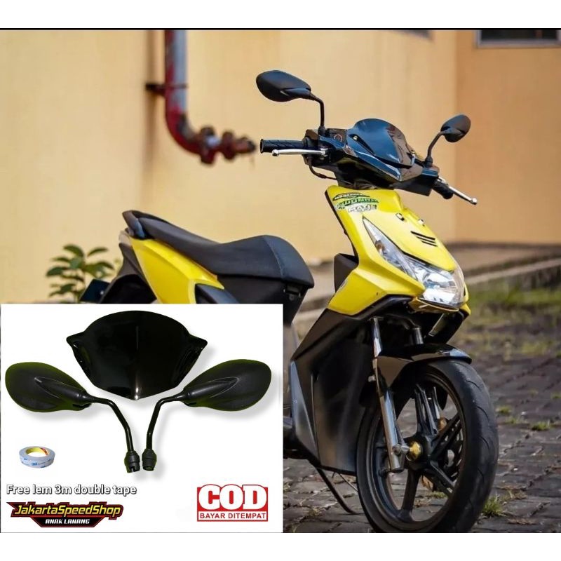 Visor variasi bahan akrilik pnp beat karbu lama plus spion x1 free lem 3m double tape