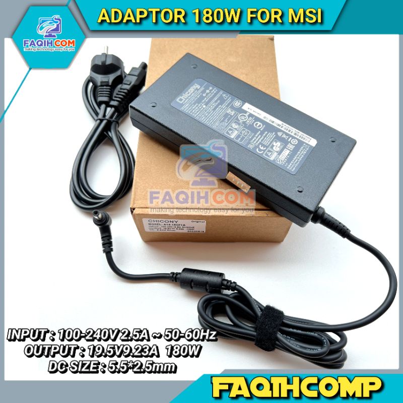 Adaptor Charger Laptop MSI 19.5V 9.23A 180W MSI GV62 GV72 GS65 GS63 GS63VR GS43VR GS60 GS70 GS73 GS73VR GS75 GF62 GE62 GE62VR GE62MVR GE72 GE72VR