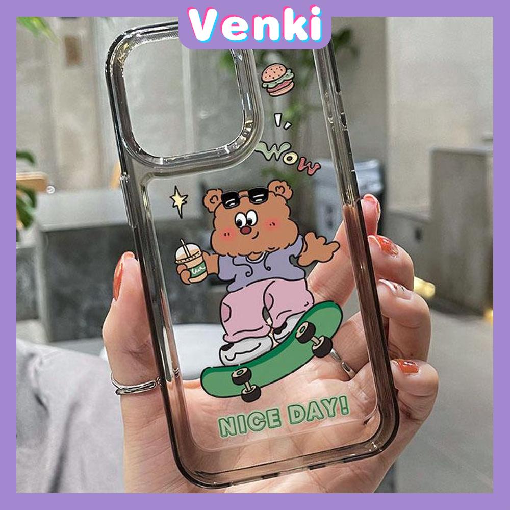 iPhone Case High Quality HD Transparent Acrylic Hard Case Skate Bear and Rabbit Metal Button Camera Protection Shockproof Compatible For iPhone 14 13 12 11 Pro Pro Max 7 8 Plus XR