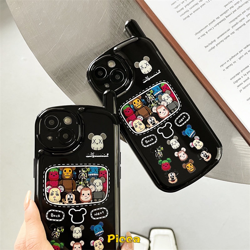 IPHONE Casing Bentuk Hp Ponsel Retro Kepribadian Kompatibel Untuk Iphone11 7 8 Plus 11 12 13 14 Pro MAX XR X XS MAX Kartun Tide Merek Beruang Kekerasan Glossy Bantal Udara Vintage Soft Cover