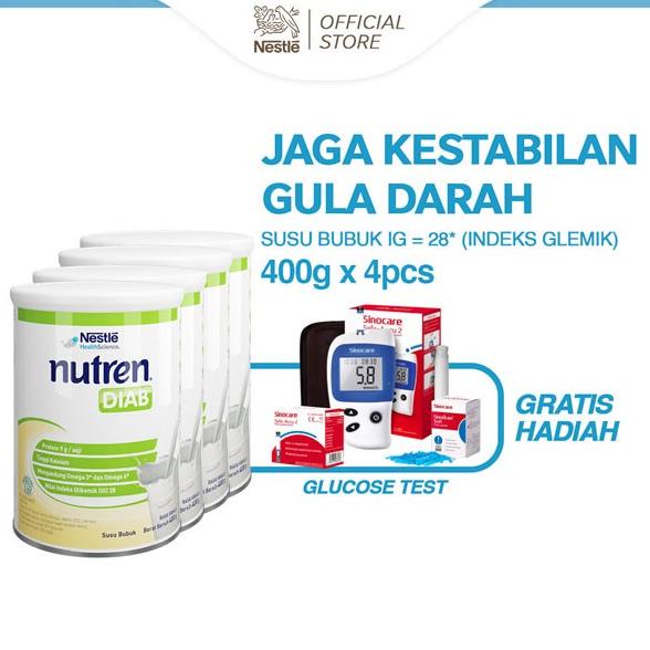 

NESTLE Nutren Diab Susu Diabetes Vanila Kaleng 400g x 4pcs Free Glucos