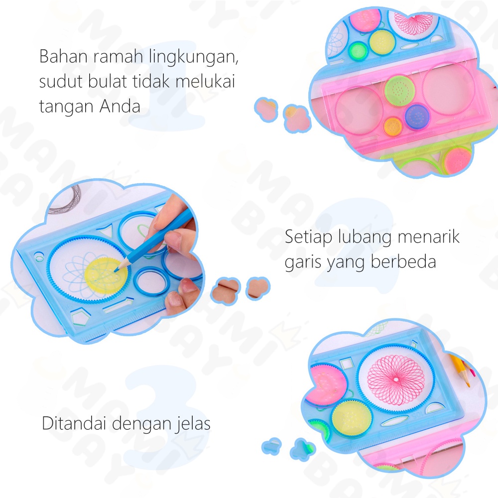 Mamibayi Penggaris Rotary Gambar Pola Bunga/Penggaris Geometrik Spirograph