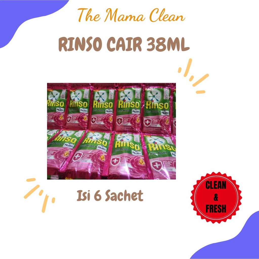 RINSO CAIR ANTI NODA + MOLTO KEMASAN 38 ML ISI 6 PCS