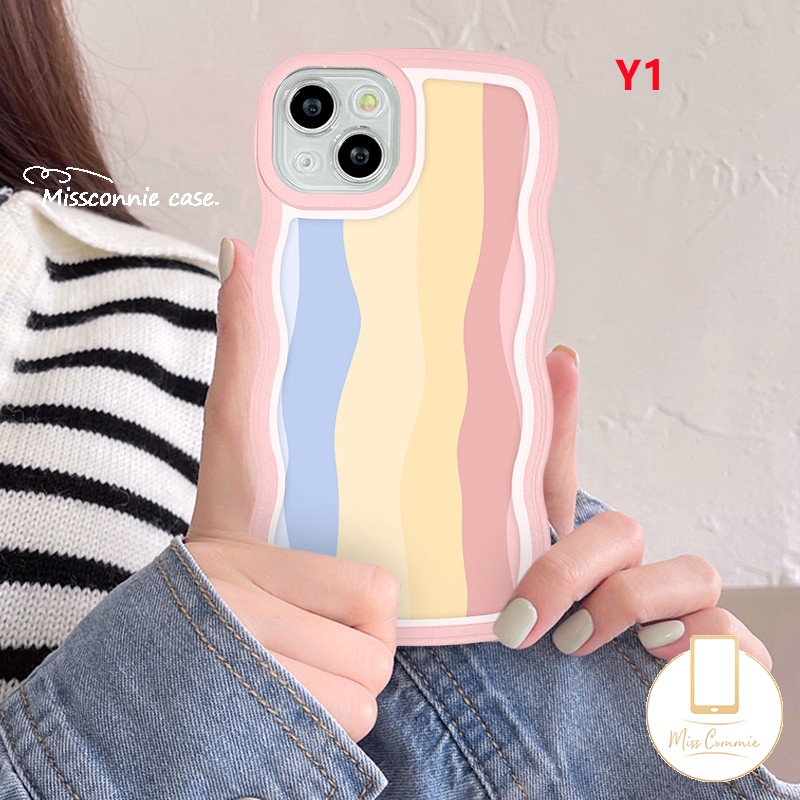 Case Untuk Samsung A14 A04 A04s A03 A12 A32 A50 A04E A50s A30s A33 A21s A53 A30 A20s A23 A02s A52 A51 A03s A11 A20 A30 A52s A22 A13 A31 Lembut Wavy Edge Fashion Rainbow Warna-Warni Cases