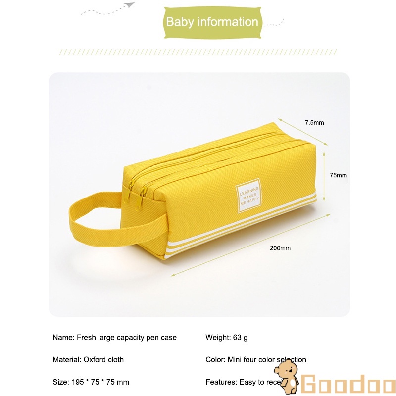 Tempat Pensil Warna Warni Double-layer Besar Portable Kotak Pensil Pouch Oxford Resleting Alat Tulis-Doo