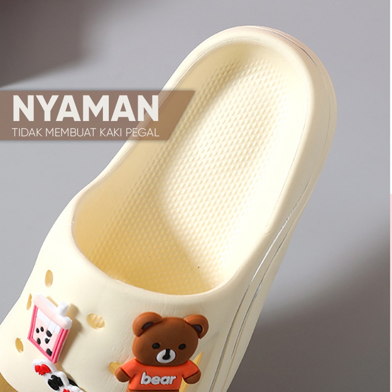 Lazy Bear Sendal Wedges Jelly Slip On H21 Sandal Platform Jibbitz Wanita Korea Super Soft EVA