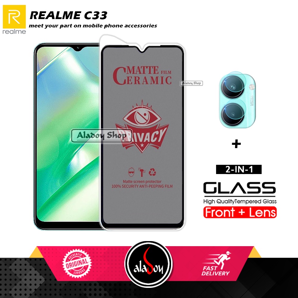 PAKET 2IN1 Anti Gores Privacy Realme C33 + Tempered Glass Kamera