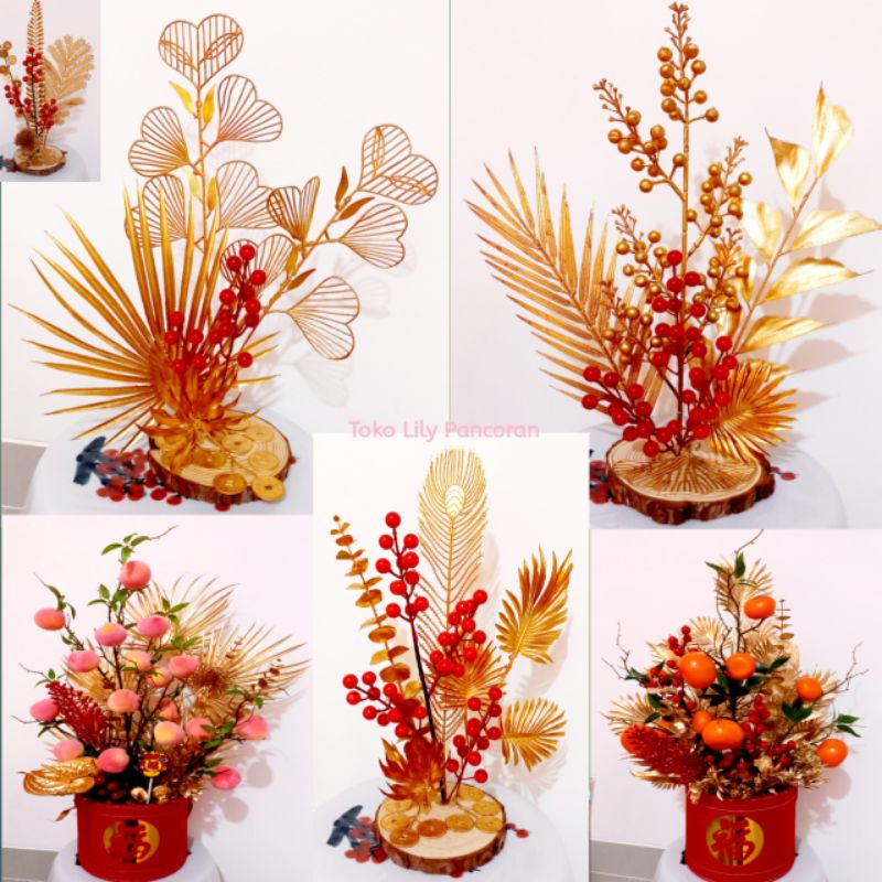 Artificial Flower CNY / Bunga Red Berry Imlek / Bunga Emas Imlek / Souvenir HamperS CNY / Pohon Hoki Imlek