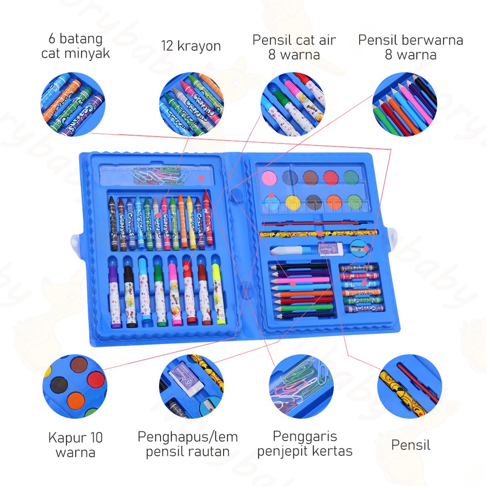 Ivorybaby Pensil warna set Crayon set 68pcs Krayon mewarnai anak Alat menggambar mewarnai