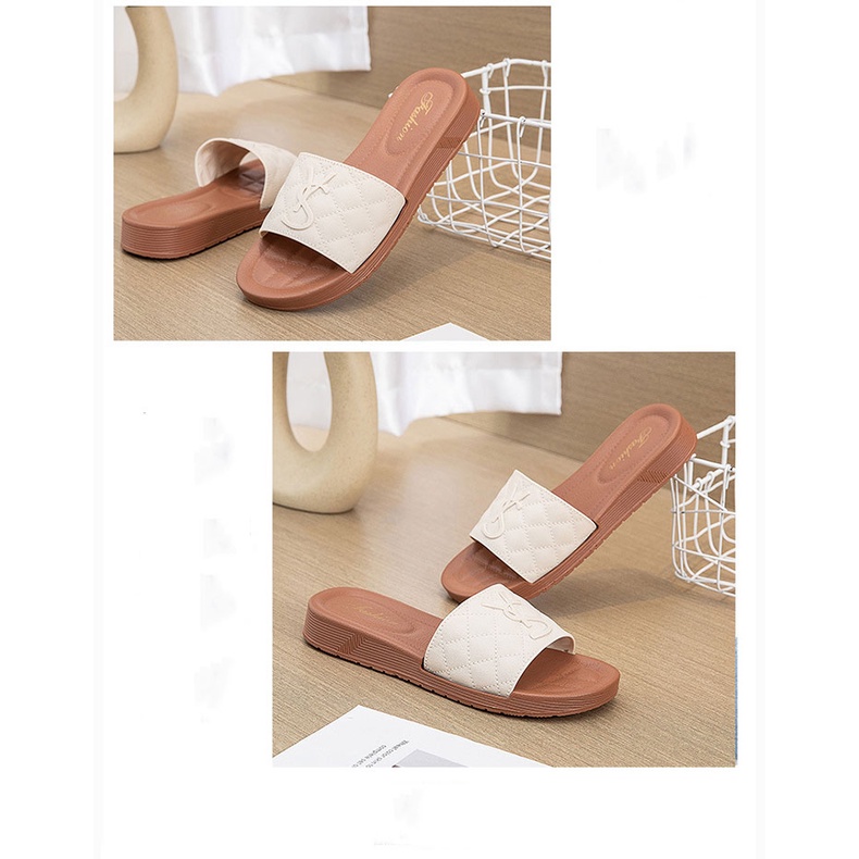 Sandal Slop Flat Sandal Wanita Slip On Fashion Style Cewek Sandal Kasual Nyaman Lentur Empuk PVC Satu7an SPT-34