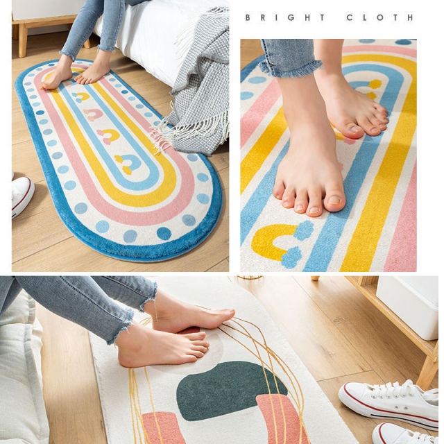 Holiven Karpet Keset Kamar Tidur Panjang Unik Lucu Modern Minimalis Bulu Halus Lembut 50x120