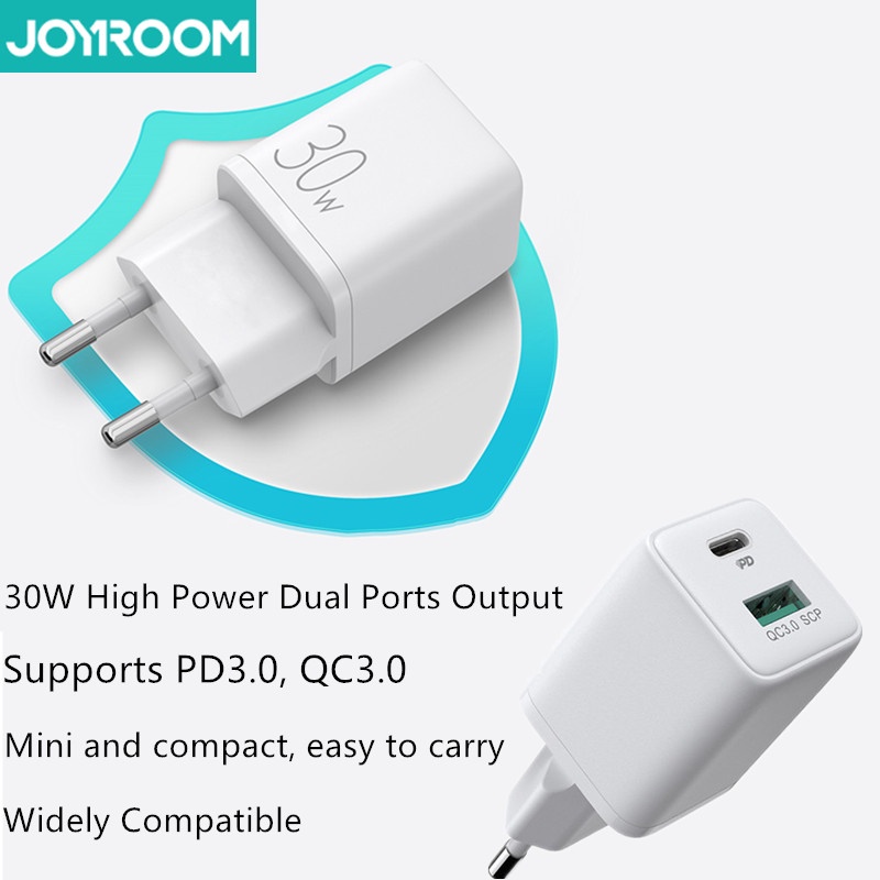 Joyroom 30W Mini intelligent dualport fast Charger 3.0 Untuk Telepon 2port Turbo Charger Dinding EU Plug Adapter