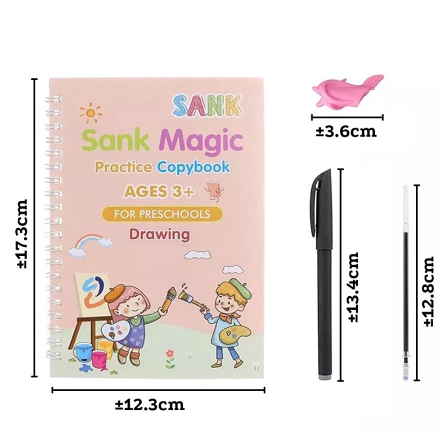 PA Buku Sank Magic Pratice Book 1 Set Isi 4 Buku dan Pulpen Buku Belajar Menulis Huruf dan Angka Anak Paud 3d Pratice Writing Book Mainan Edukasi Anak SS205