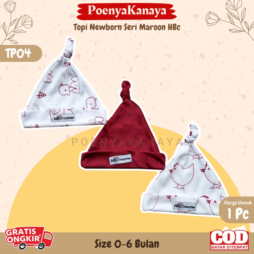 3pc/1pc Topi Bayi Newborn Seri MAROON HBc Colection TP04