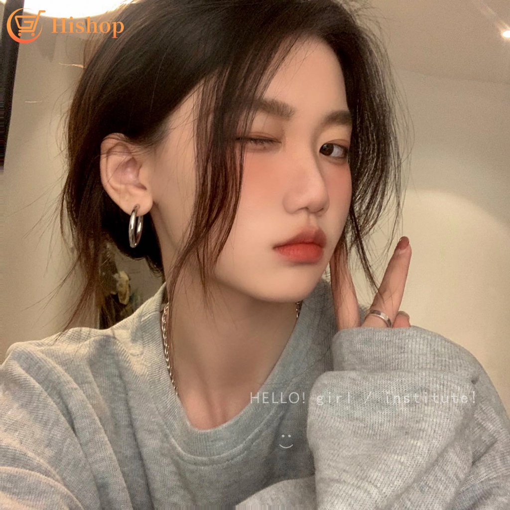 Anting Perak Korea Untuk Wanita Hypoallergenic Hoop Earring Perhiasan Y2K Aksesoris