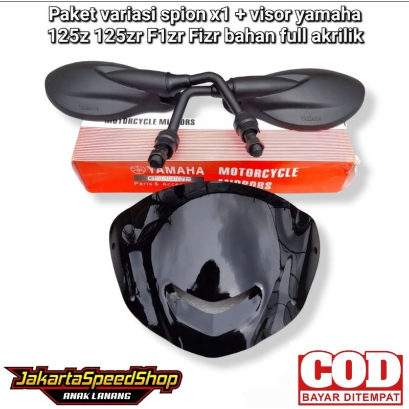 Paket variasi visor fizr plus spion x1 pnp 125 zr 125 z universal bahan akrilik hitam kilap