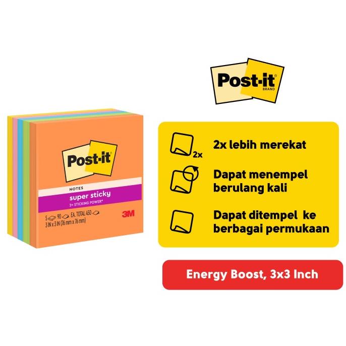 

Post-it Super Sticky Notes Energy Boost 654-5SSAU Memo 5 pad 3x3