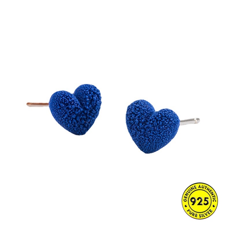 Frosted Klein Blue Stud Earrings Perempuan Musim Gugur Dingin Retro Cinta Merak Anting Biru U1417