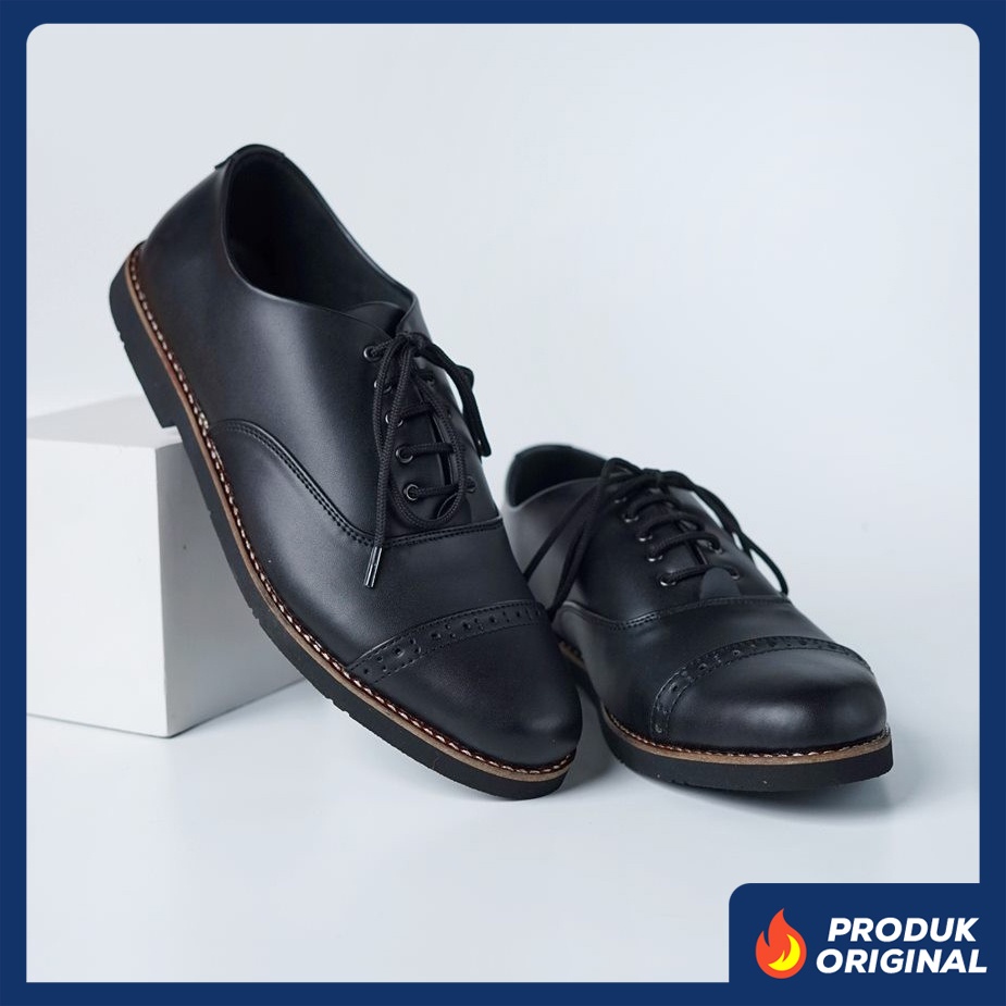 EDRIC BLACK ORIGINAL x JACK Sepatu Formal Hitam Tali Pria Pantofel Kerja Kantor Dinas Resmi Guru Kantoran Pesta Undangan Wedding Kondangan Nikah Kuliah Modern Casual Oxford Semi Kulit Premium Footwear Big Size Jumbo Ukuran Besar 44 Keren Terbaru Kekinian