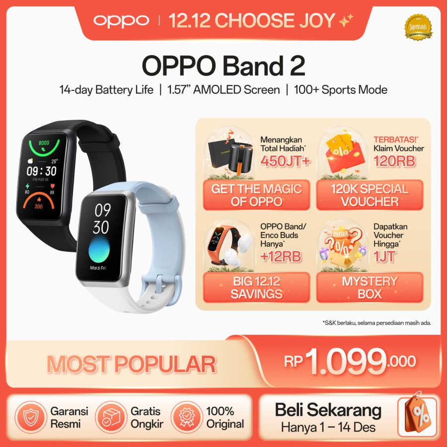 OPPO Band 2 Smart Band Garansi Resmi Band2 Android Sport Watch Smartband