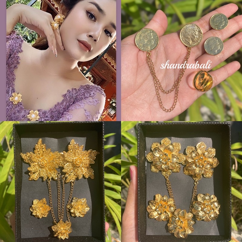 Shandra Bali - Set Bros Kancing Peniti Bulat Polos Kendari Mawar Alpaka Gold Kebaya Wedding Bali