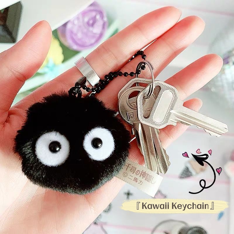 Briket Hitam Liontin Kawaii Plush Doll Gantungan Kunci INS Hayao Miyazaki Bola Bara Kecil Untuk Tas Sekolah Liontin Gantungan Kunci