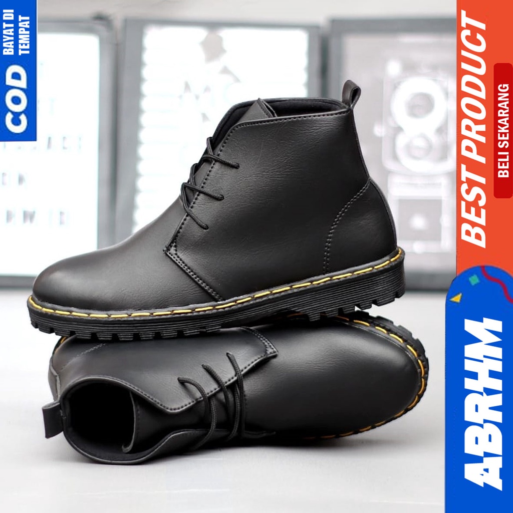 Sepatu Formal Kerja Pantofel Docmart Low Boots Pria Hitam Abraham INO