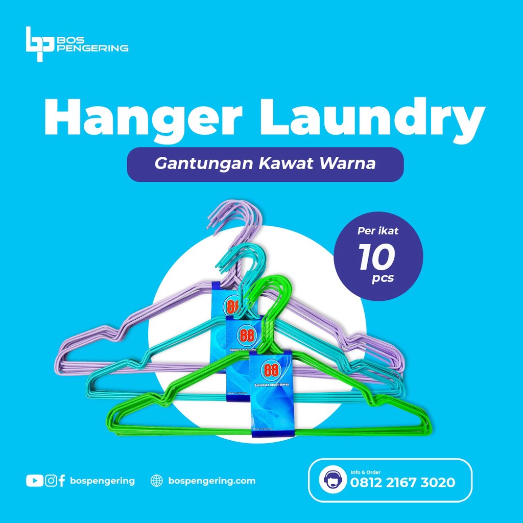 Gantungan Baju Kawat Berkualitas - Hanger Kawat Lapis Plastik Warna Untuk Pakaian 10 pcs