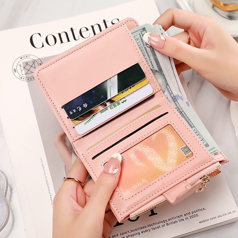 DOMPET LIPAT WANITA IMPORT MINI SLOT KULIT PINK FULVILA KOREA FASHION CEWEK WA621P3 PREMIUM MURAH KARTU RESLETING KOIN KECIL SIMPLE LUCU REMAJA KEKINIAN BRANDED