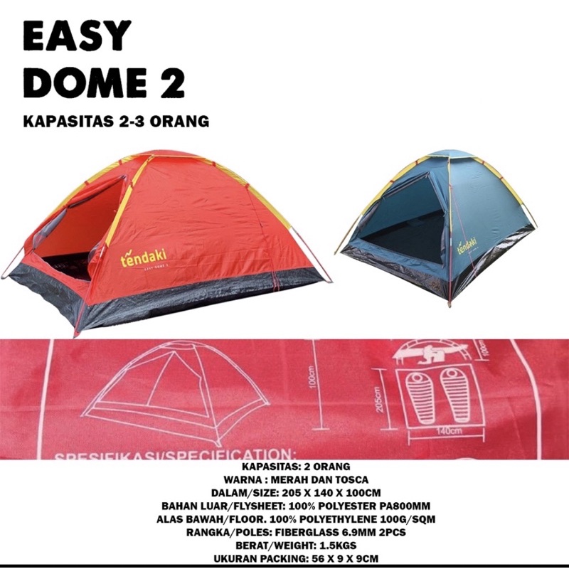 TANDA CAMPING TENDAKI MONODOME EASY DOME 2P 2 ORANG