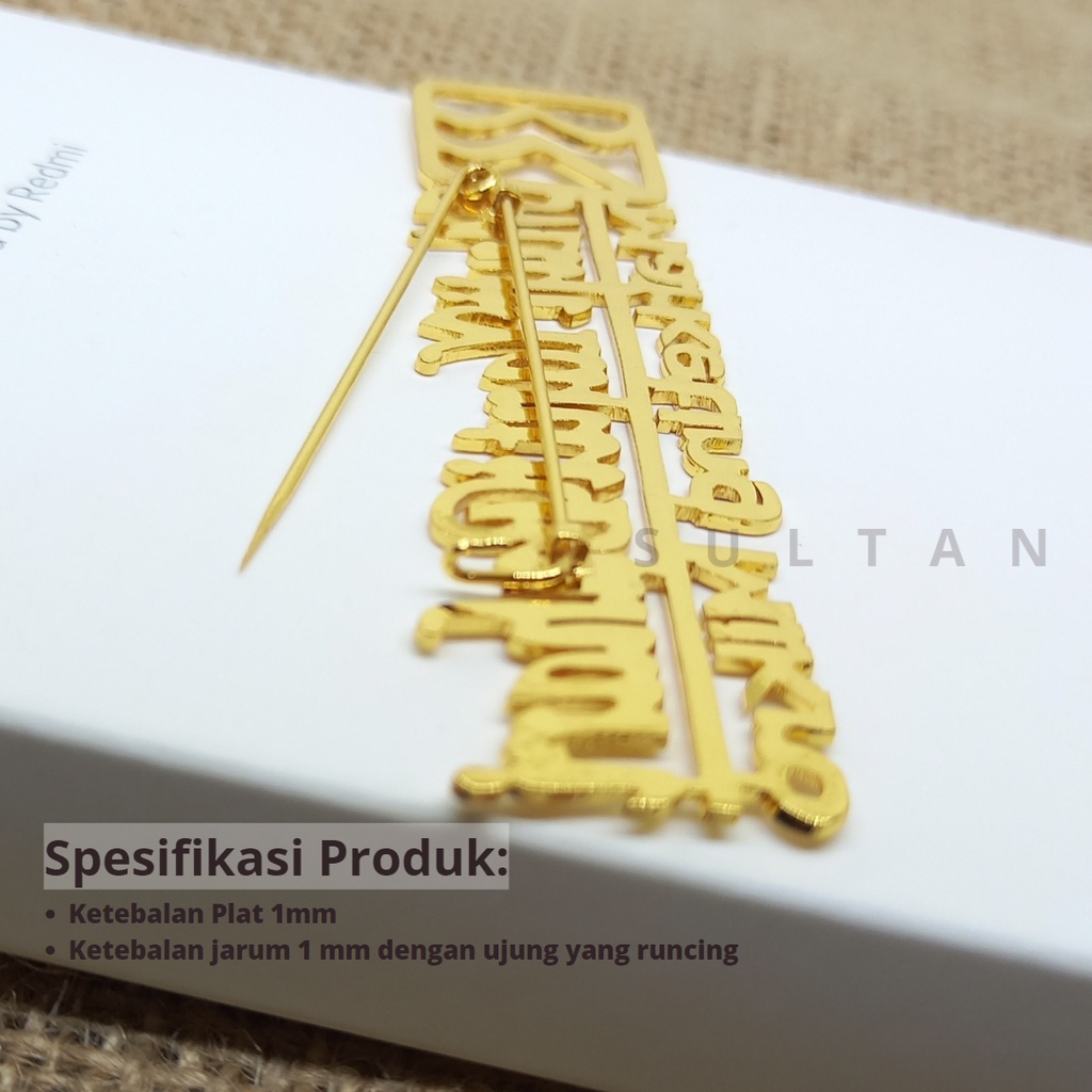 Bros Nama &amp; NIP  Pin Nama dan NIP Kuningan Lapis Emas