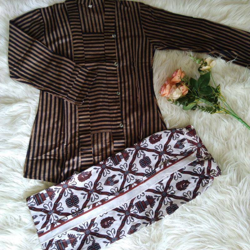 kebaya wanita Kebaya Lurik Anak Perempuan Bahan Katun Baju  Adat Anak Jawa