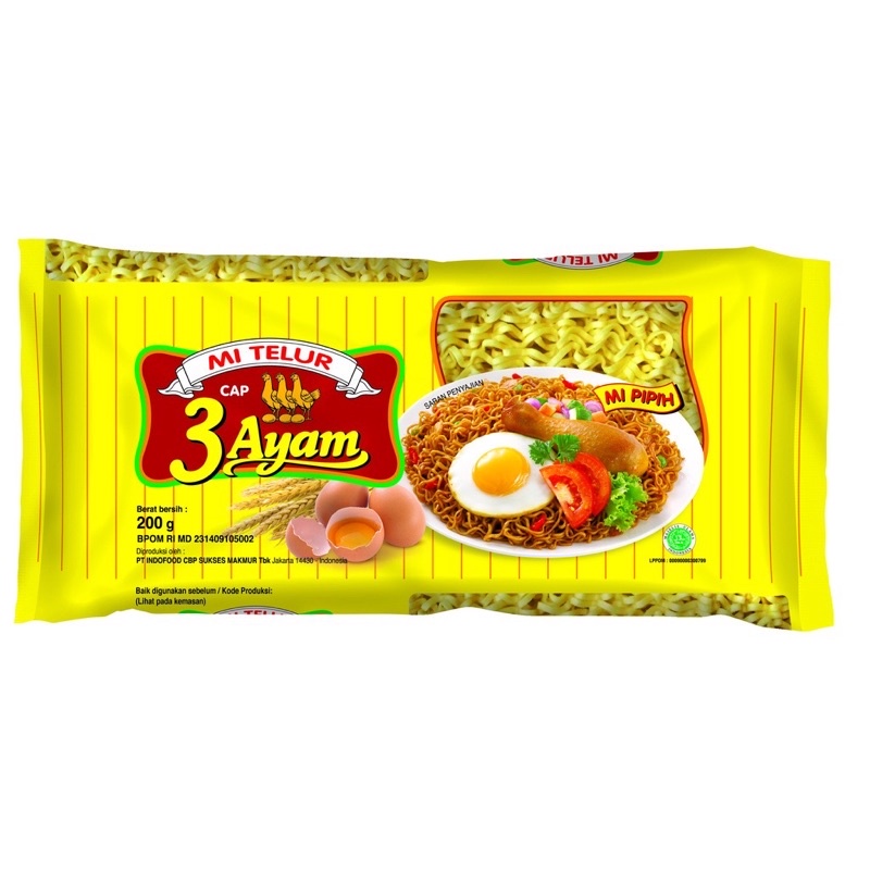 

Mie Telur cap 3 ayam 200gr