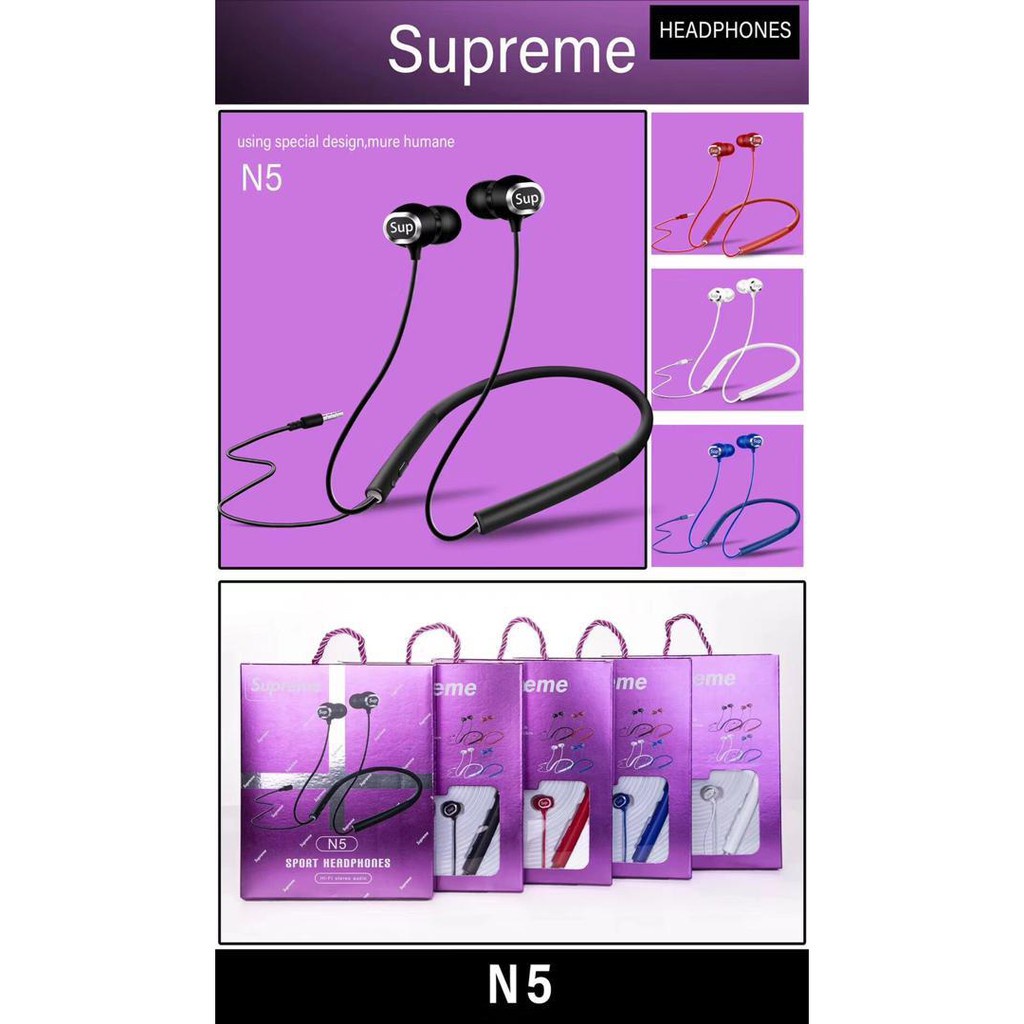 headset /handsfree musik supreme colours type N5 SUPREME DUS UNGU VARIANT/SUPER BASS TERMURAH