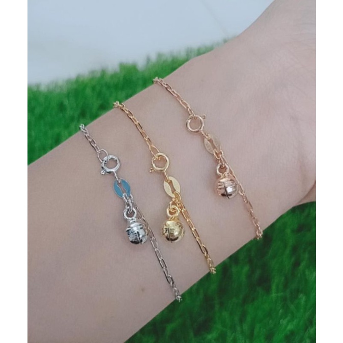 Gelang rantai mini paperclip + 1 bel / gelang perak asli silver 925 lapis emas / gelang fashion wanita terbaru