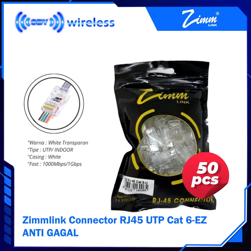 Konektor RJ45 UTP Cat 6 ZimmLink - EZ Connector Anti Gagal