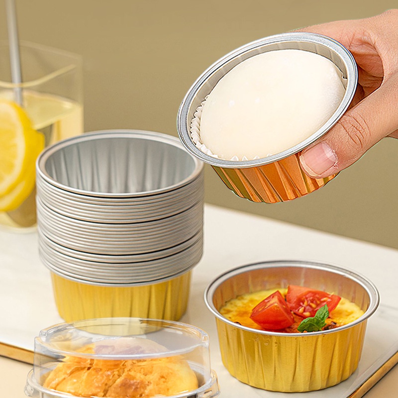 10pcs /Set Reusable Aluminium Foil Tin Cup/ Cetakan Kue Puding Air Fryer Multifungsi/ Alat Masak Udang Bihun Dapur