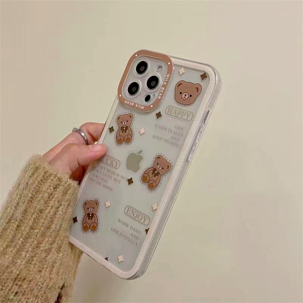 Case Oppo A31 A36 A52 A72 A74 A76 A92 A95 A96 Casing Cute Milky Bear Transparant Silicon Premium