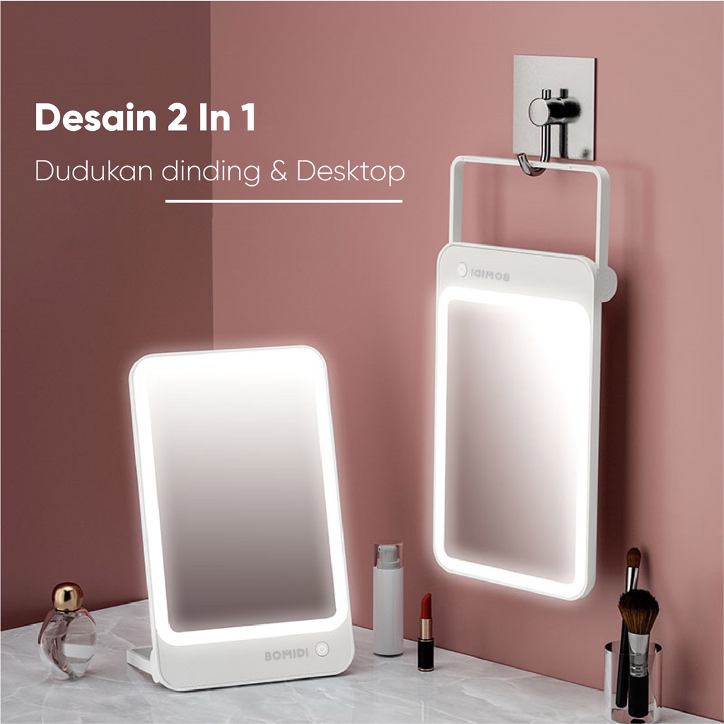 BOMIDI Cermin Rias Makeup Mirror R1 LED Kecil Lighting USB Touch Aesthetic Dimmer Switch