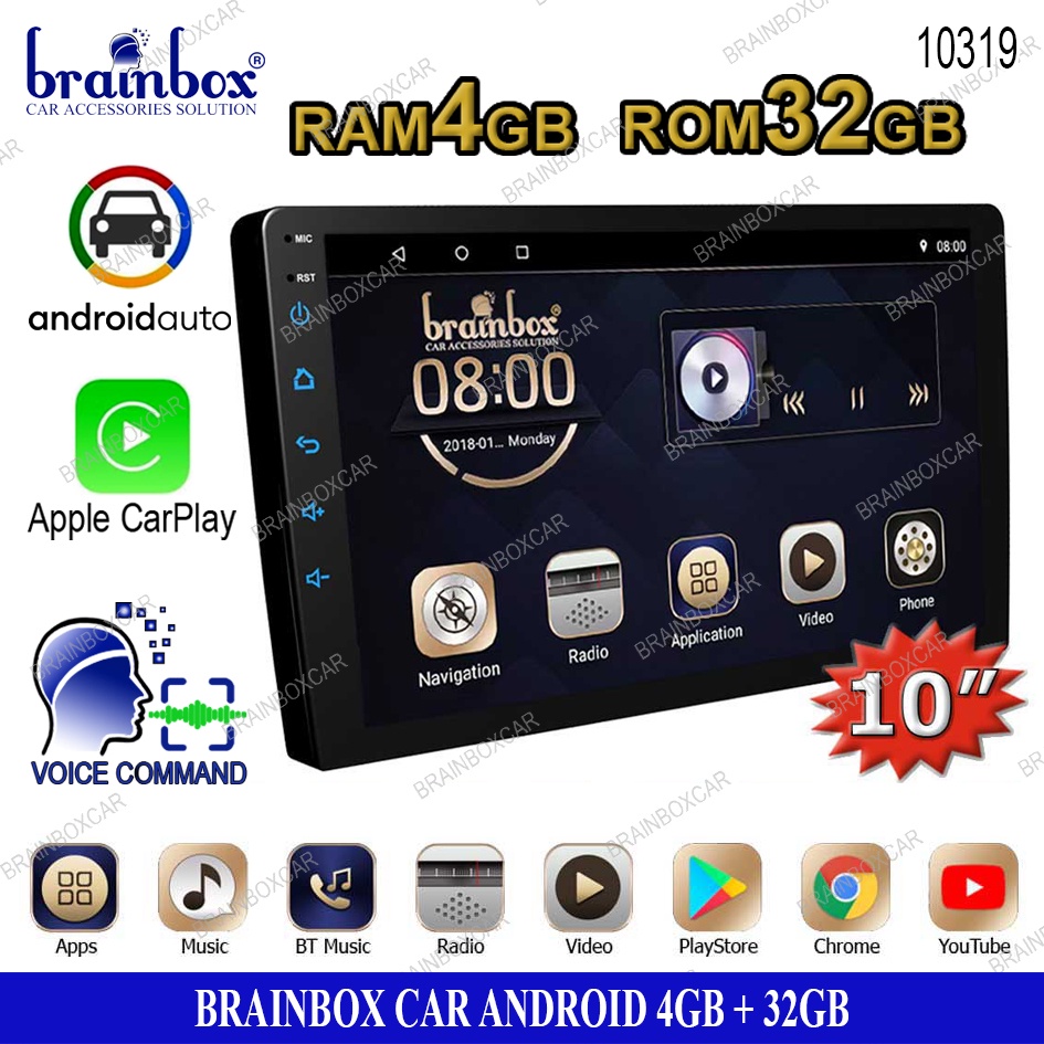 Brainbox TV Android 10 Inch 4GB + 32GB Head Unit Mobil 2 Din Double Din Headunit Tape Mobil MP5 Play