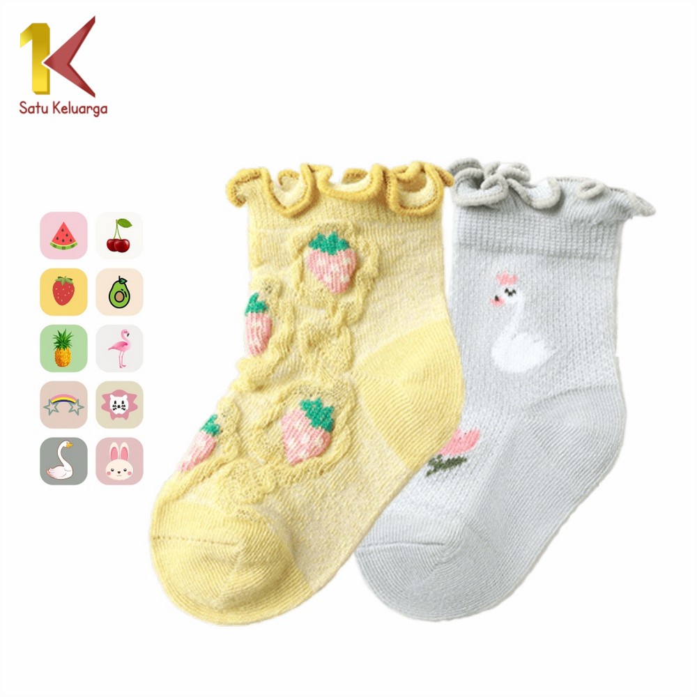 Satu Keluarga Kaos Kaki Anak Perempuan Karakter Buah P380 Kaus Kaki Renda Bunga dengan Aksen Ruffle 